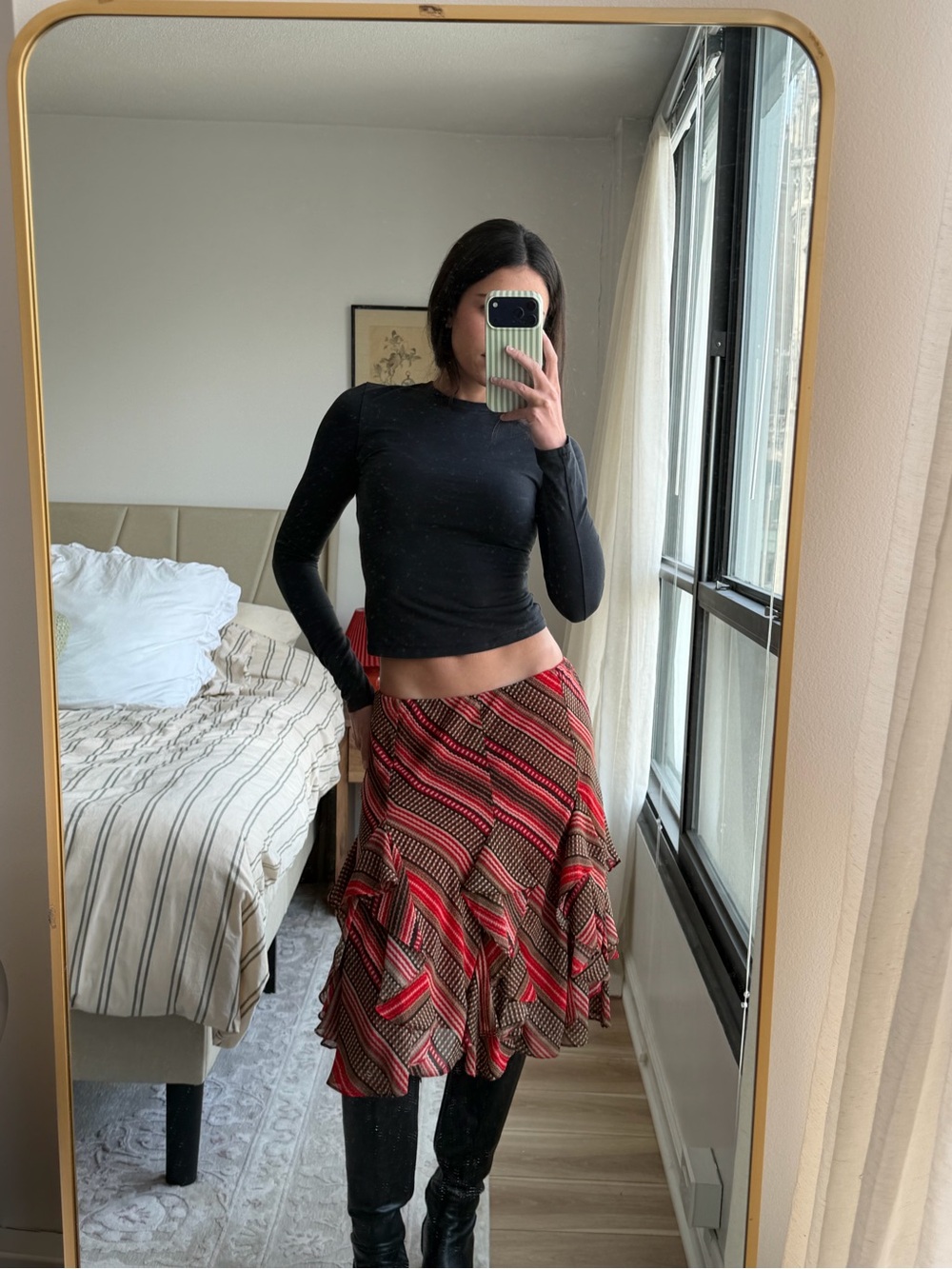Ralph Lauren Red & Brown Ruffled Midi skirt